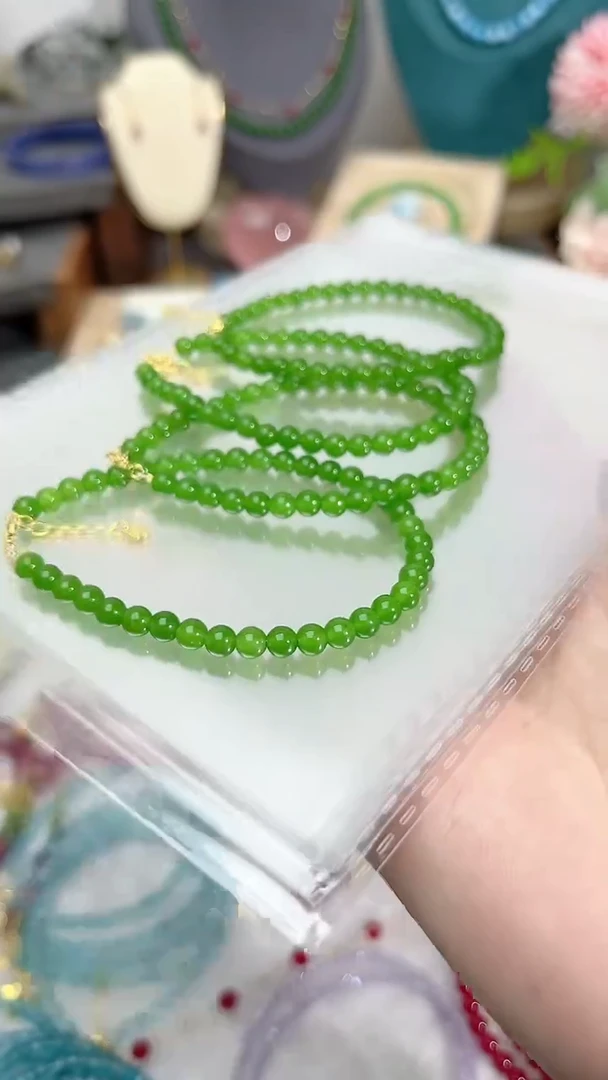 【闪购商品】和田玉（碧玉）手链银S925镶嵌圆45