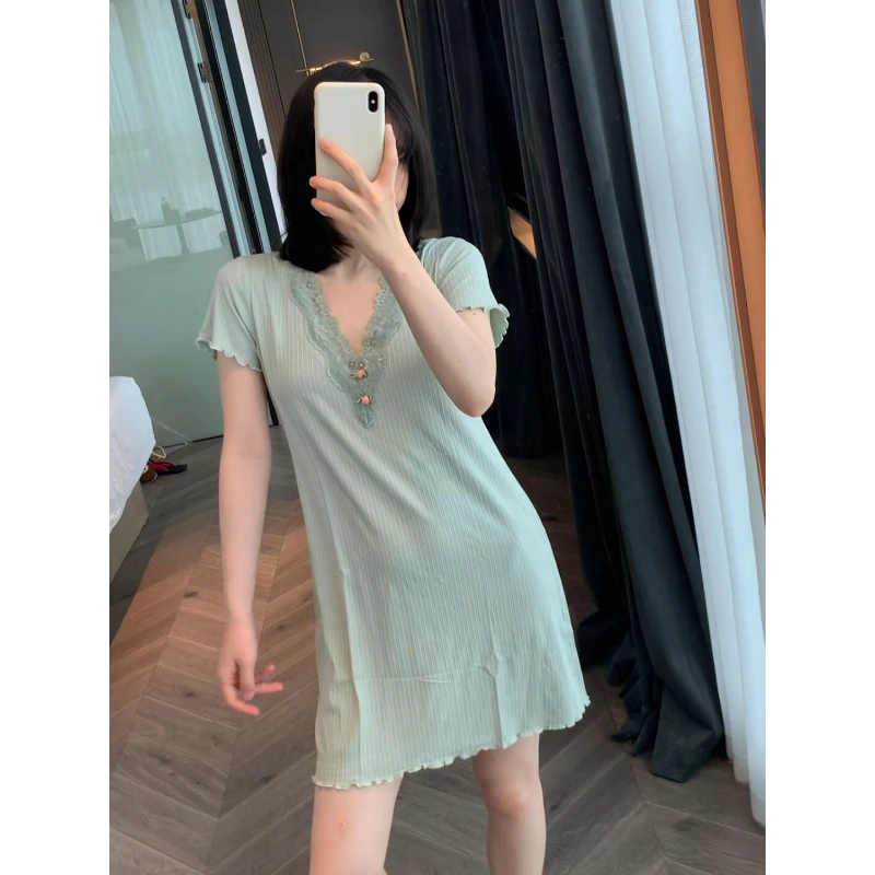 夏日小清新薄荷绿修身睡裙女2025新款夏季薄款度假风居家外穿短裙