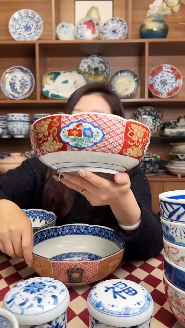 【闪购商品】瓷片赤绘桔梗20.5cm花边钵