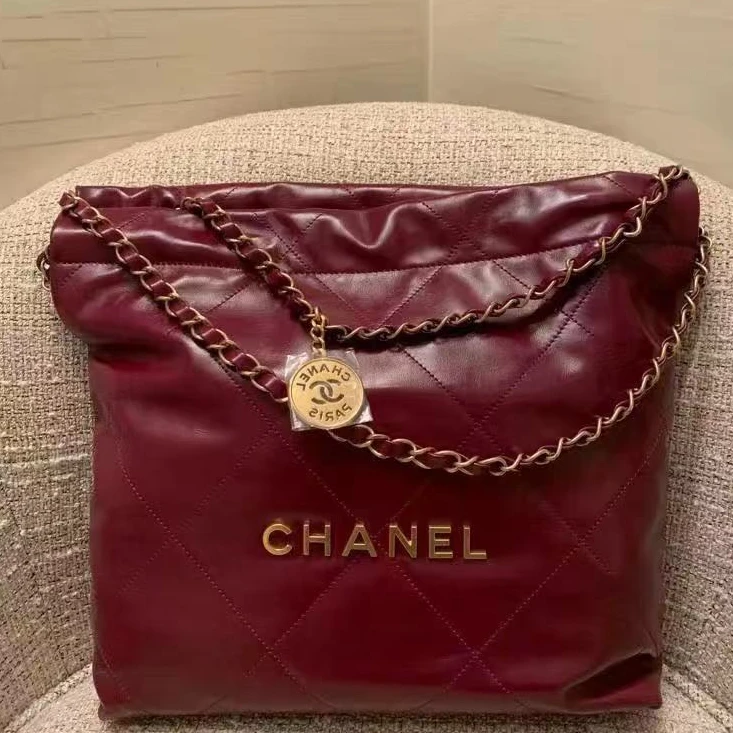 99新 Chanel/香奈儿 酒红色金扣小号22bag 芯片款18008900