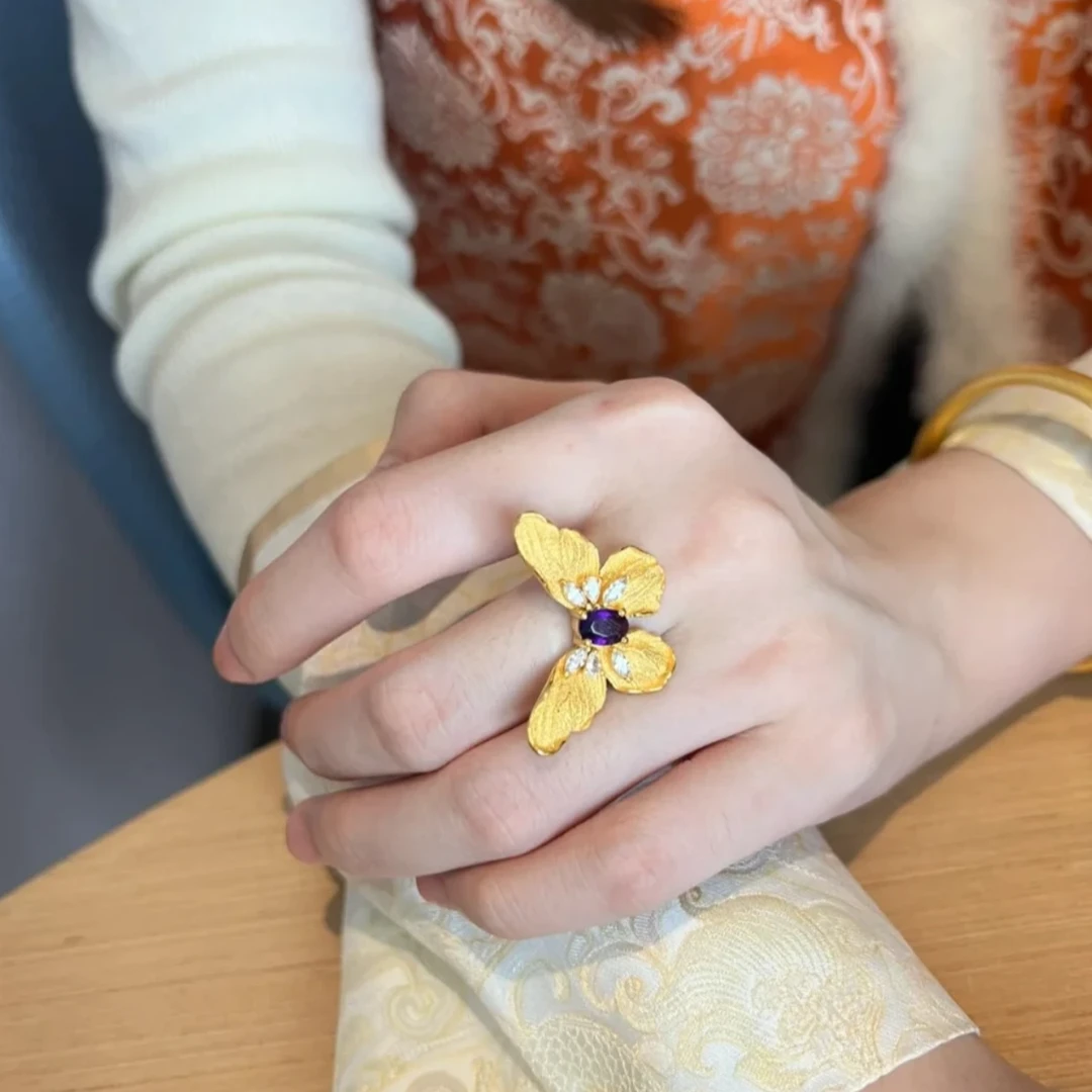 足金999活口蝴蝶戒指女戒纯金司凤同款送女友星耀蝶舞戒（紫）