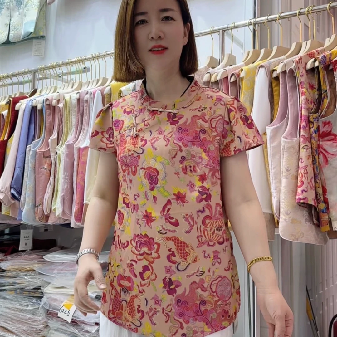 菲扬女装-高品质国风复古短袖花衫2550款