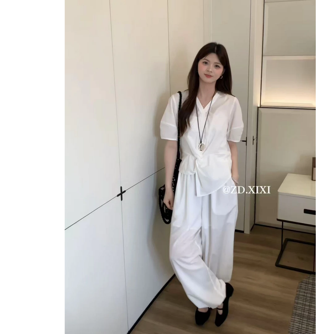 9083•TZ# 苎麻套装 穿搭博主ins设计款不规则苎麻套装•