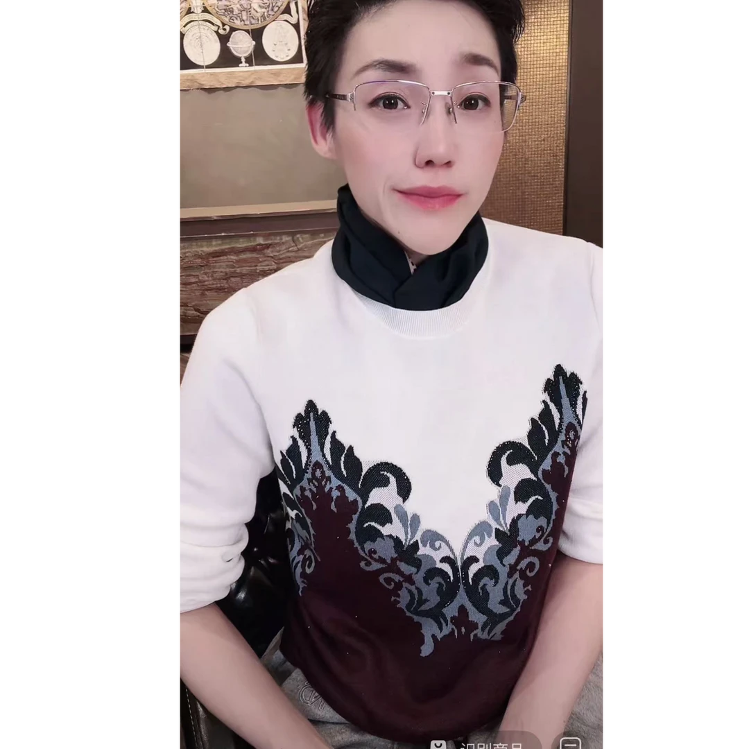 羊毛烫钻 双色压花 针织 长袖   CX0214