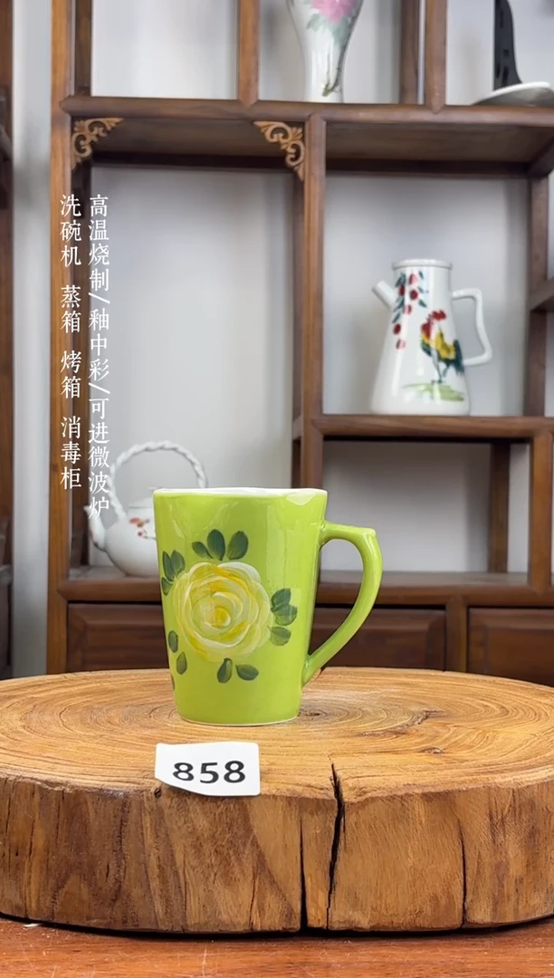 瓷片国韵瓷坊-手工手绘抹茶玫瑰858
