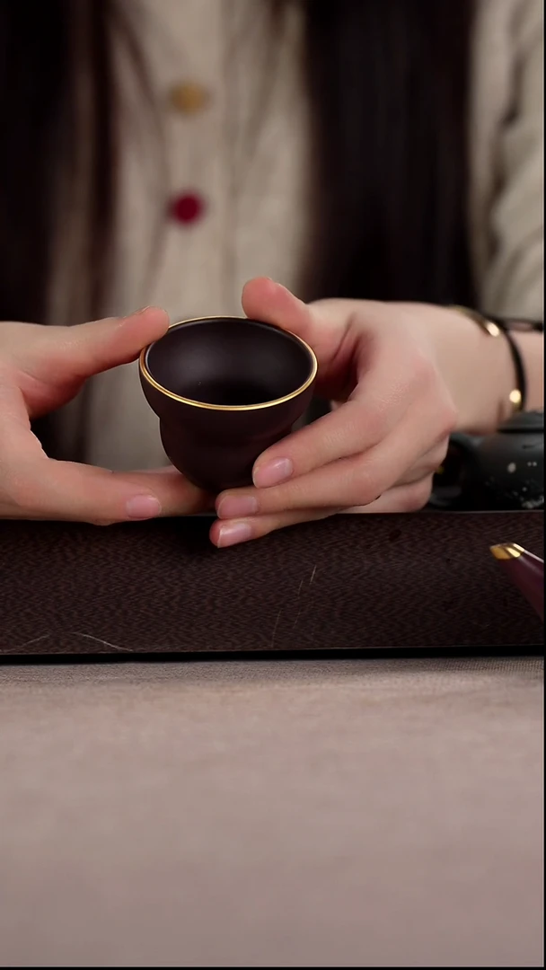 茶壶紫砂四号井茄皮紫泥描金葫芦杯