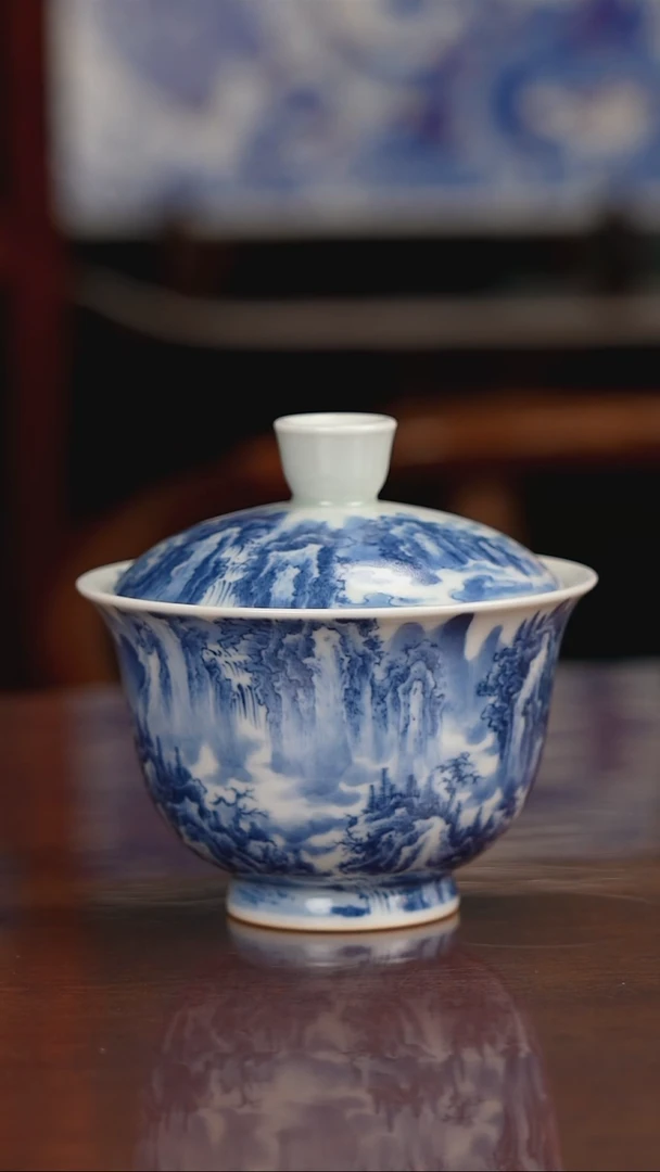 景琳藏青花北派山水