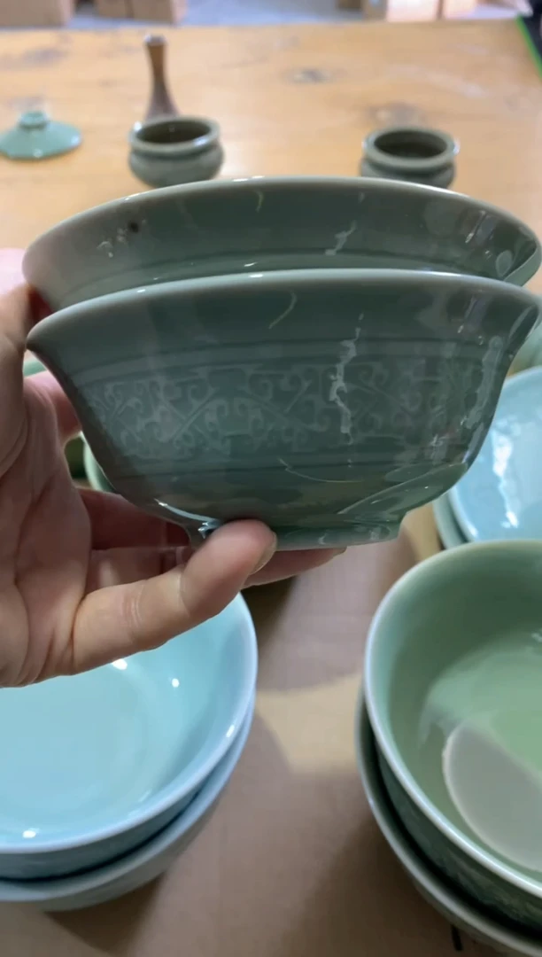 手工艺品琉璃岁**?二级瑕疵 回纹小碗 老货【2只】