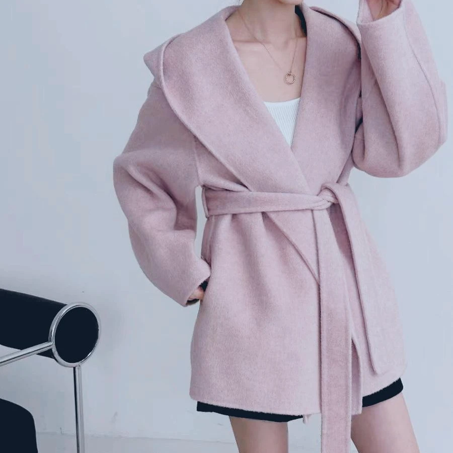 【浥尘女装】小浴袍羊毛双面呢大衣轻奢中长款时尚气质保暖大衣