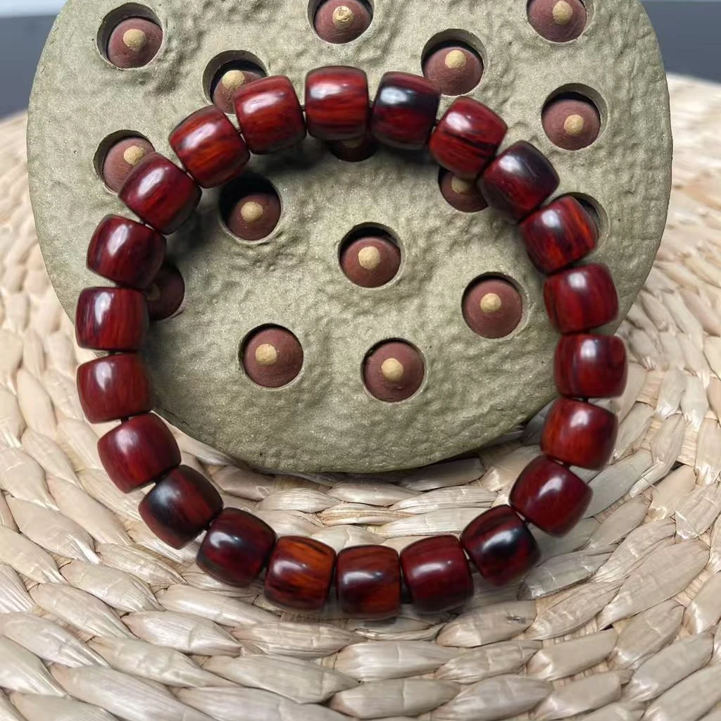 印度小叶紫檀9*10高油老料老型鼓珠单圈文玩手串檀香紫檀