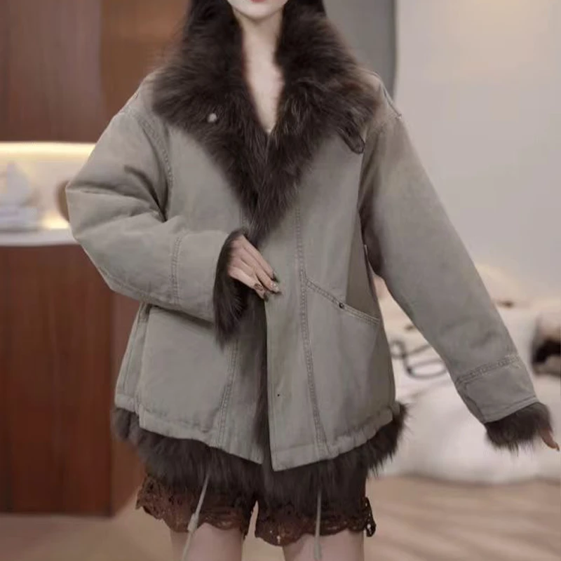 2026年冬季复古港风保暖棉服韩系慵懒感毛毛气质女士