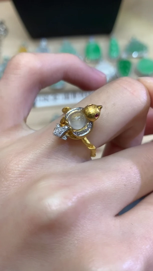 翡翠戒指18K金镶嵌蛋面【无服务费】