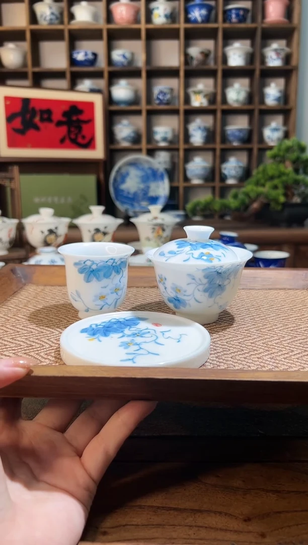 【闪购商品】130cc-牵牛花盖碗+主人杯+盖置