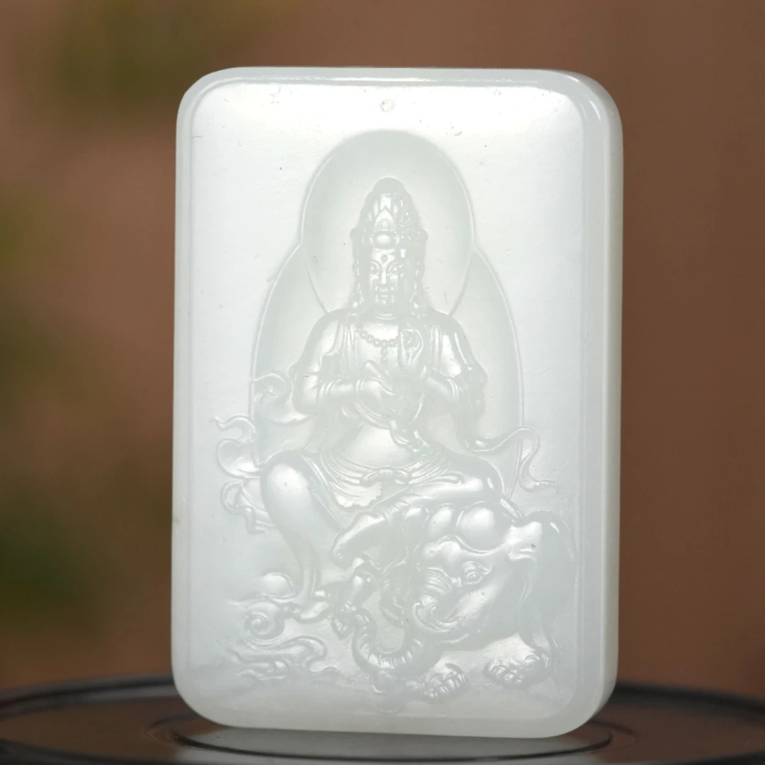 Lot27.和田白玉普贤菩萨牌/023815/拍宝