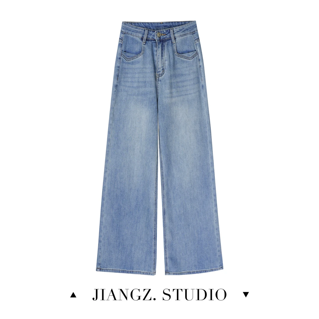 panii【南意】春季新款潮流时尚百搭设计款窄版直筒休闲洗水牛仔裤