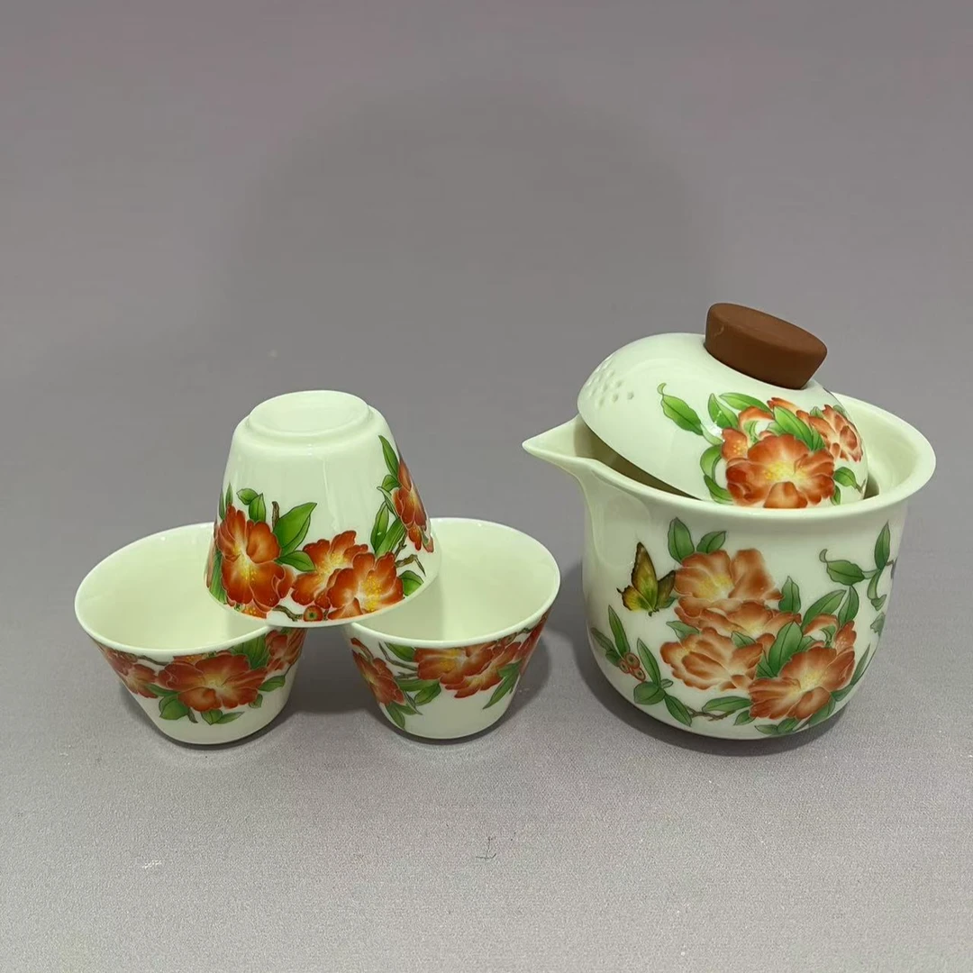 白瓷蝴蝶手抓壶旅行快客杯H366