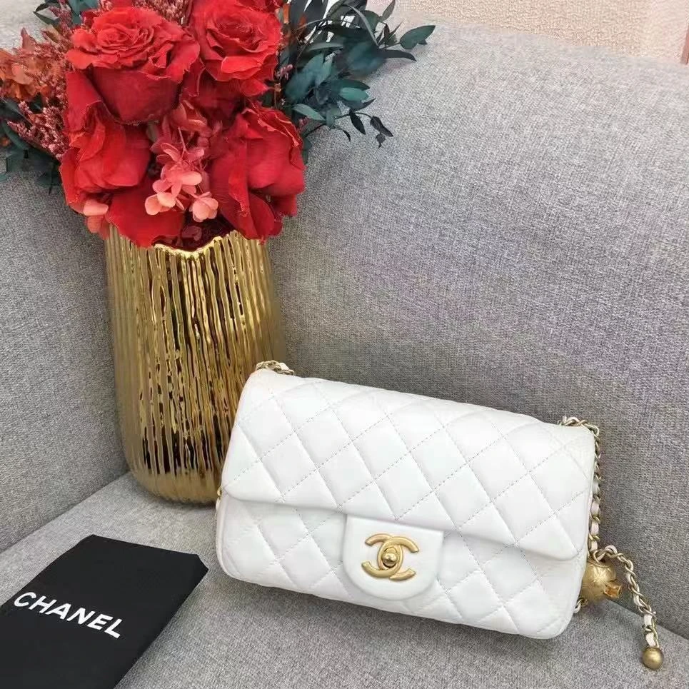 95新 Chanel/香奈儿 白色金球CF大mini链条包17605135