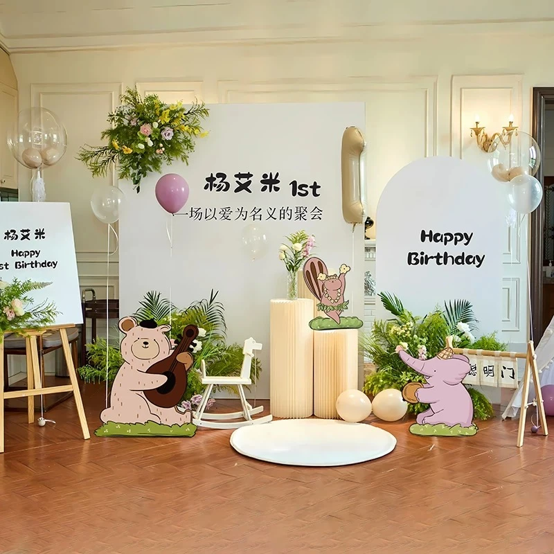 韩系宝宝ins周岁生日场景布置装饰抓周定制简约kt背景墙韩式