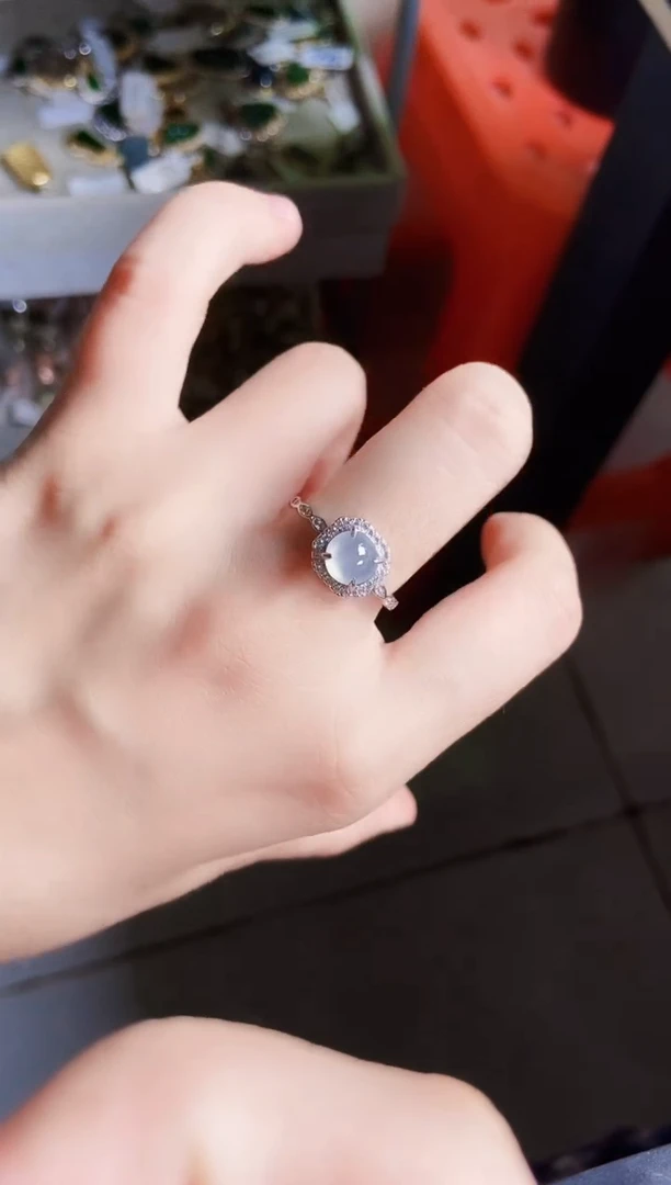 翡翠戒指银S925镶嵌41659