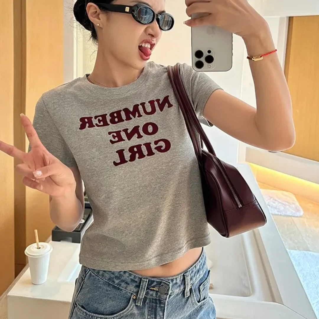 夏季植绒印花短袖T恤宽松显瘦休闲百搭时尚洋气上衣圆领小众