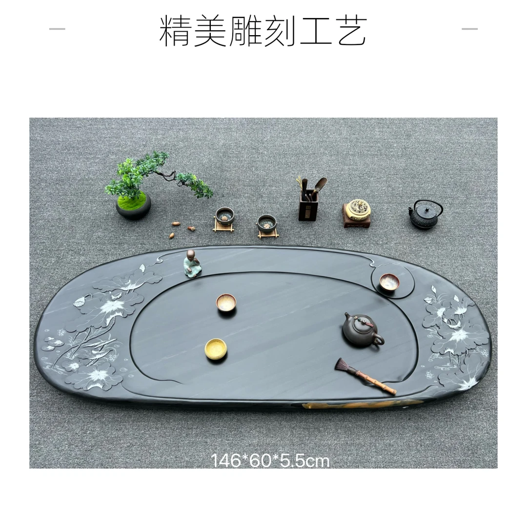 歙砚石茶盘手工雕刻天然原石排水茶海婺源厂地直发文房四宝