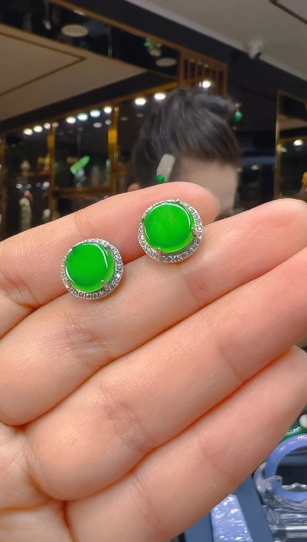 翡翠银S925镶嵌耳饰133（多样性发其一）