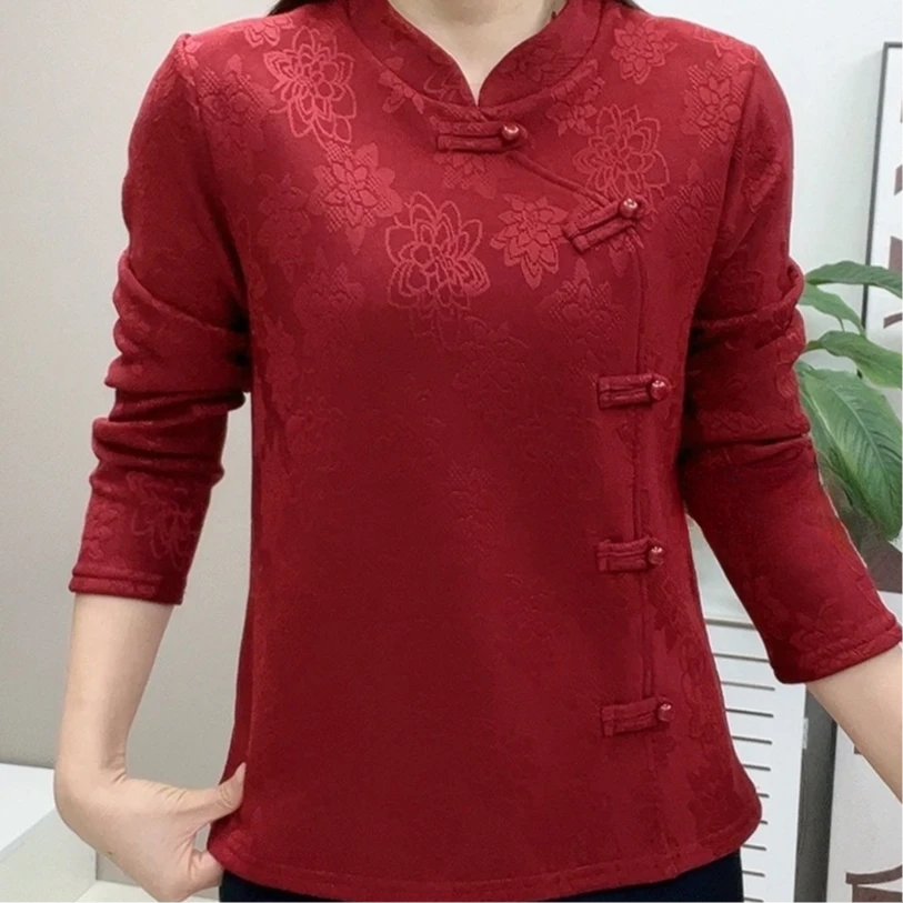 盘扣国风女士上衣秋款小衫百搭时尚洋气长袖打底衫洋气