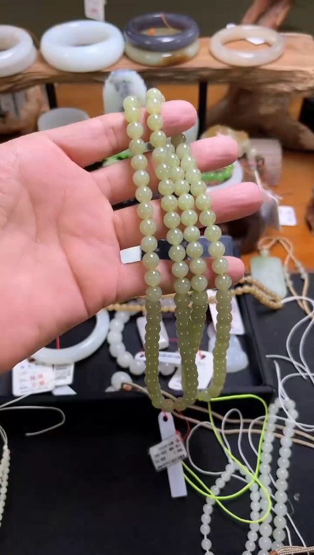 和田玉未镶嵌项链108卡8若羌黄口珠链