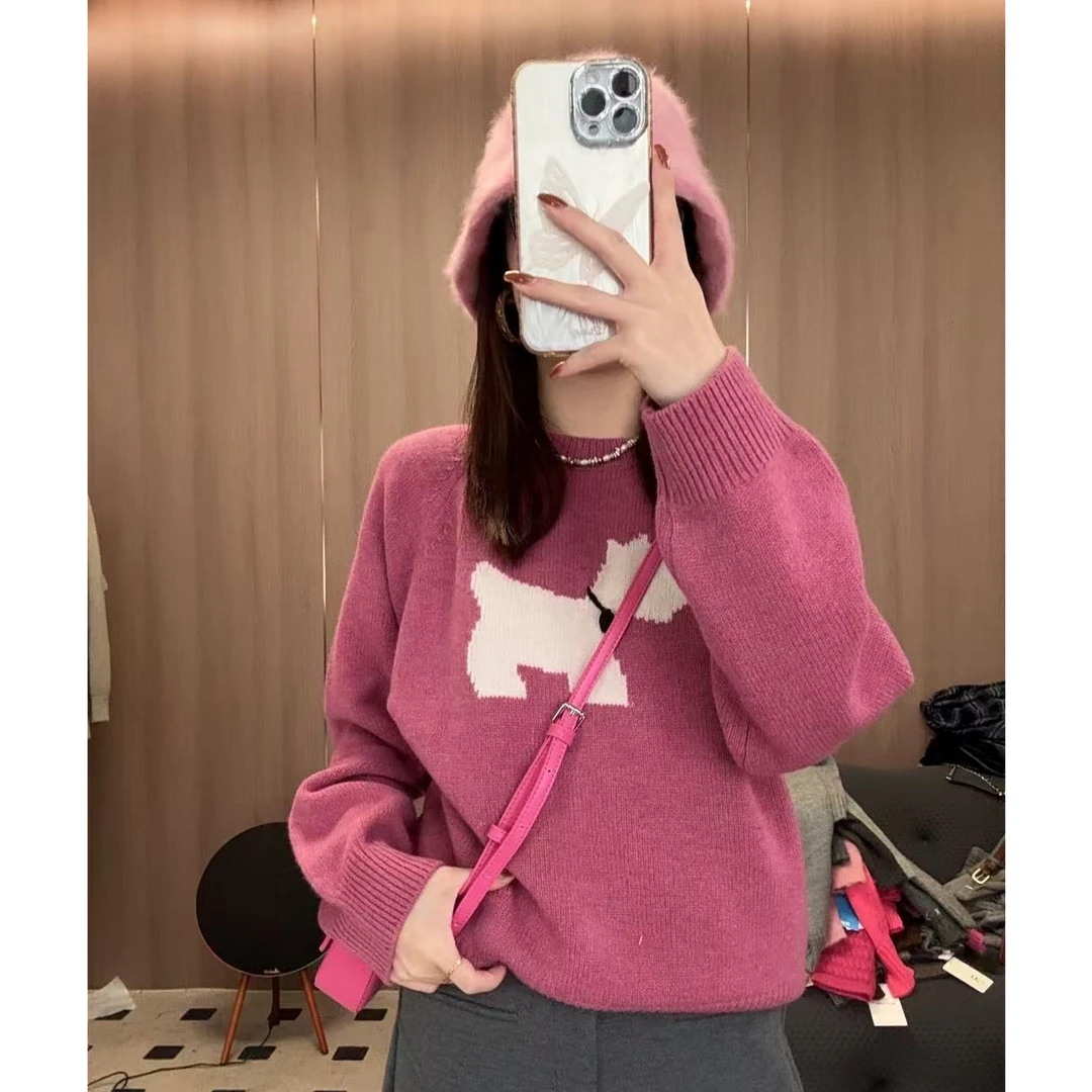 【LIbaibai】早春新款加厚白色小狗针织毛衣BB-1346