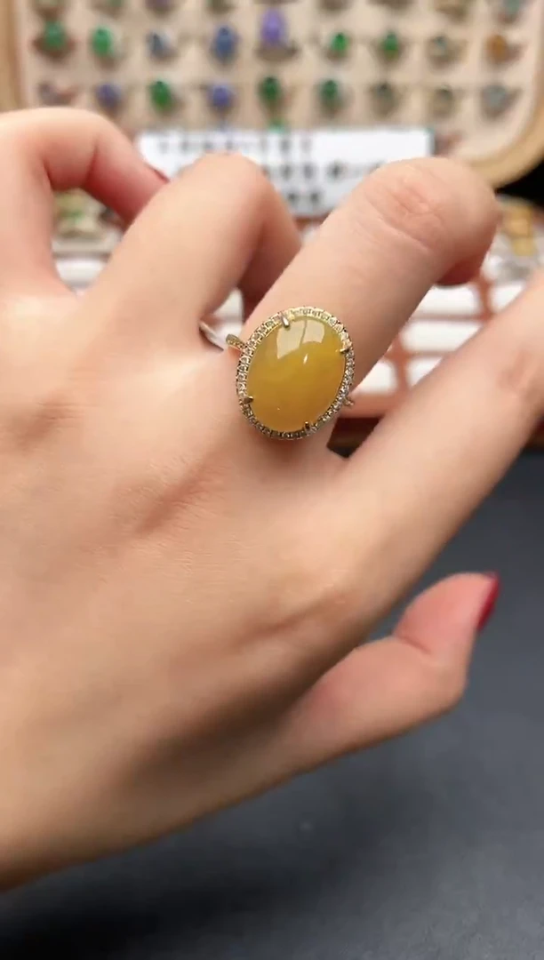 银S925镶嵌戒指翡翠一物一证一礼盒