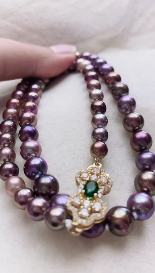 项链银S925镶嵌淡水珍珠向*葵淡水糖果色珍珠项链