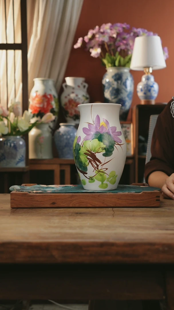 瓷片景德镇设计师手工绘陶瓷花瓶