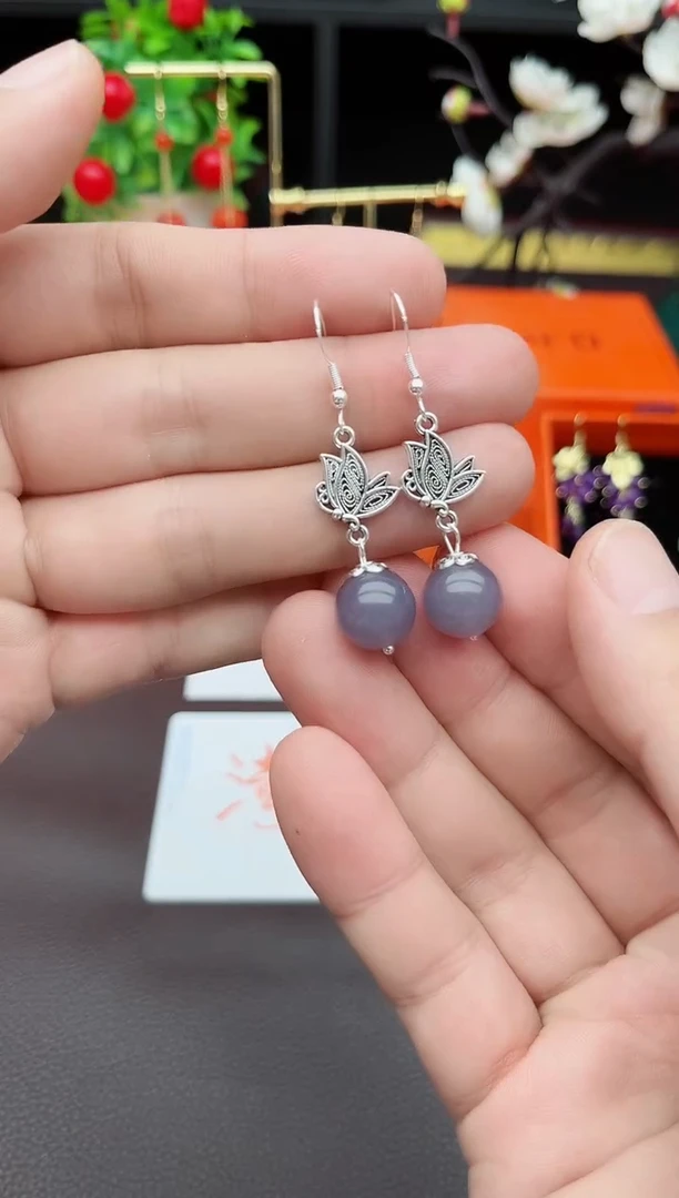 玛瑙/玉髓耳饰银S925镶嵌C06