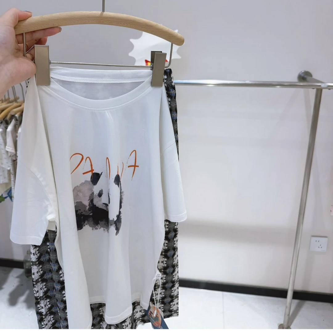 507夏季高端专场白底大熊猫套装（小胖家居夏末青仓专场）上衣宽松