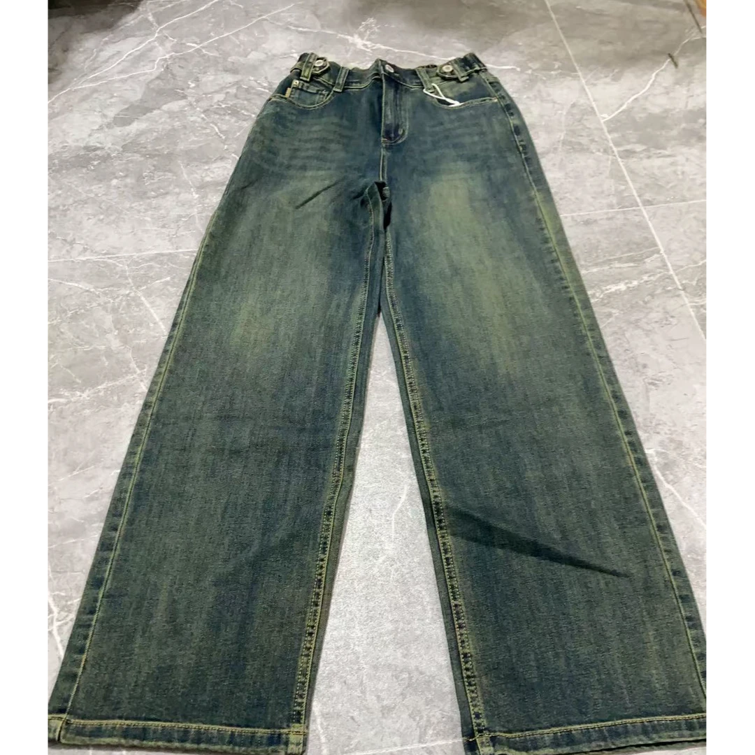 K827水泥灰窄版阔腿牛仔裤9805