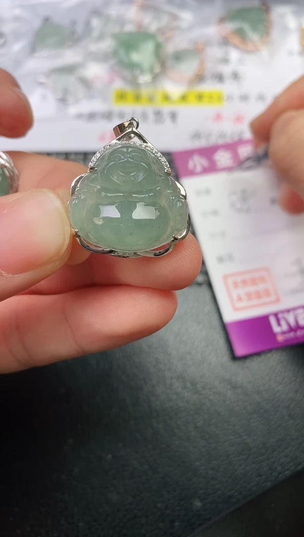 颈饰银S925镶嵌翡翠一**喜挂件