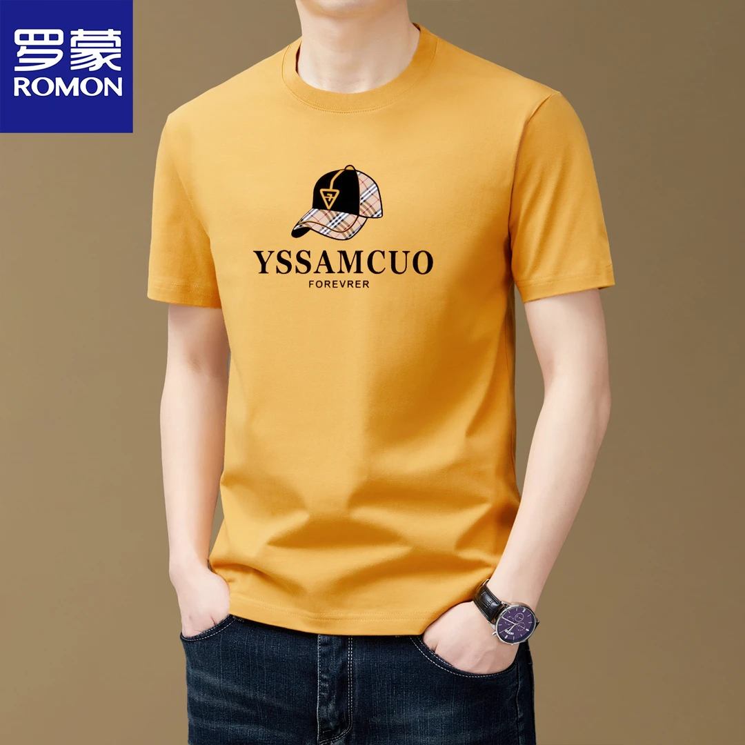 罗蒙纯棉短袖t恤男士夏季圆领潮流时尚字母印花半袖汗衫百搭上衣