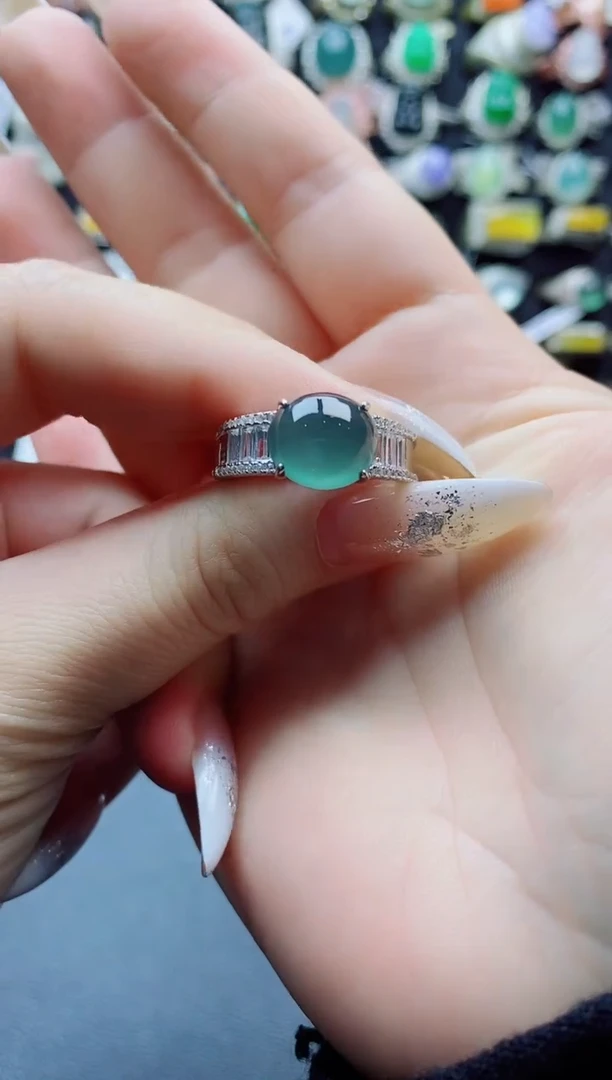 银S925镶嵌戒指翡翠天然翡翠A货男戒