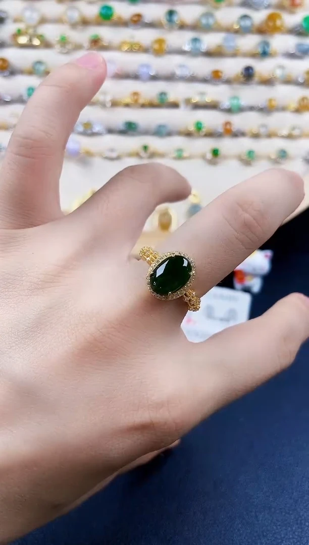 翡翠戒指银S925镶嵌58989