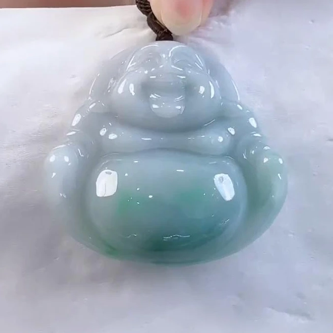 天然翡翠A货晴水飘绿大佛公吊坠 高48+宽51+厚11+ （多样性发其一）