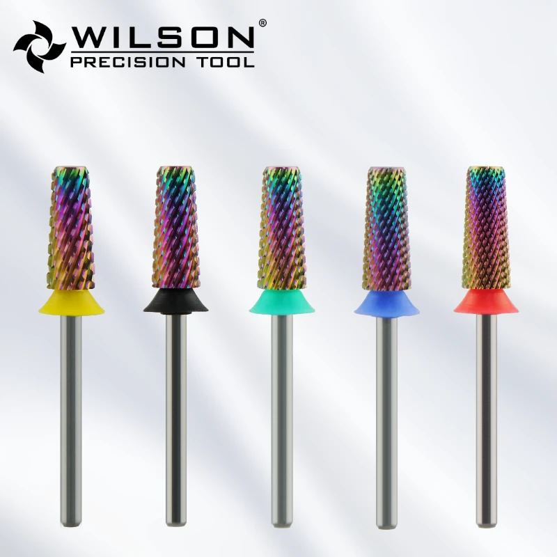 5.35mm顺锥平头倒角七彩彩色钨钢美甲卸甲打磨头通用