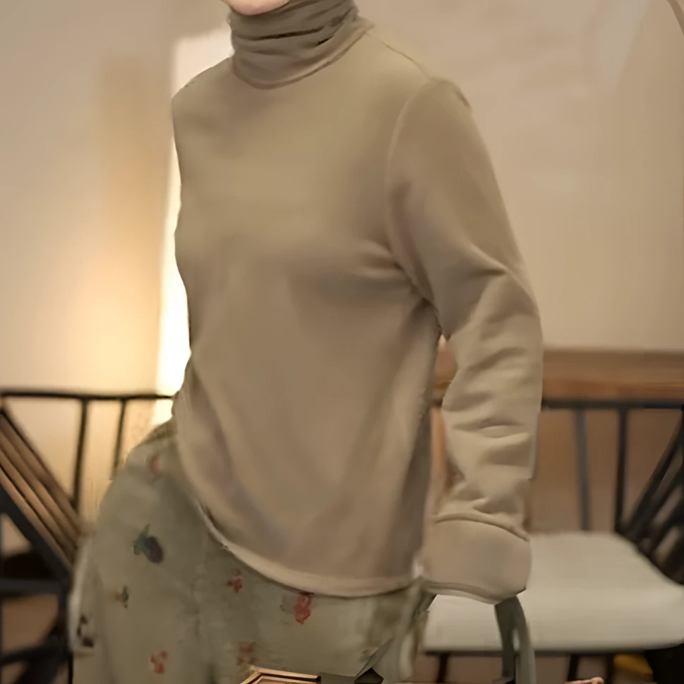 【新款】时尚休闲长袖保暖加厚明线澳绒高领百搭打底上衣