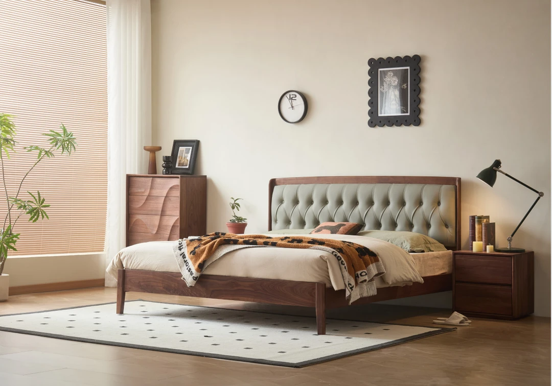 北美黑胡桃全原木实木软包轻奢简约主卧大床婚床