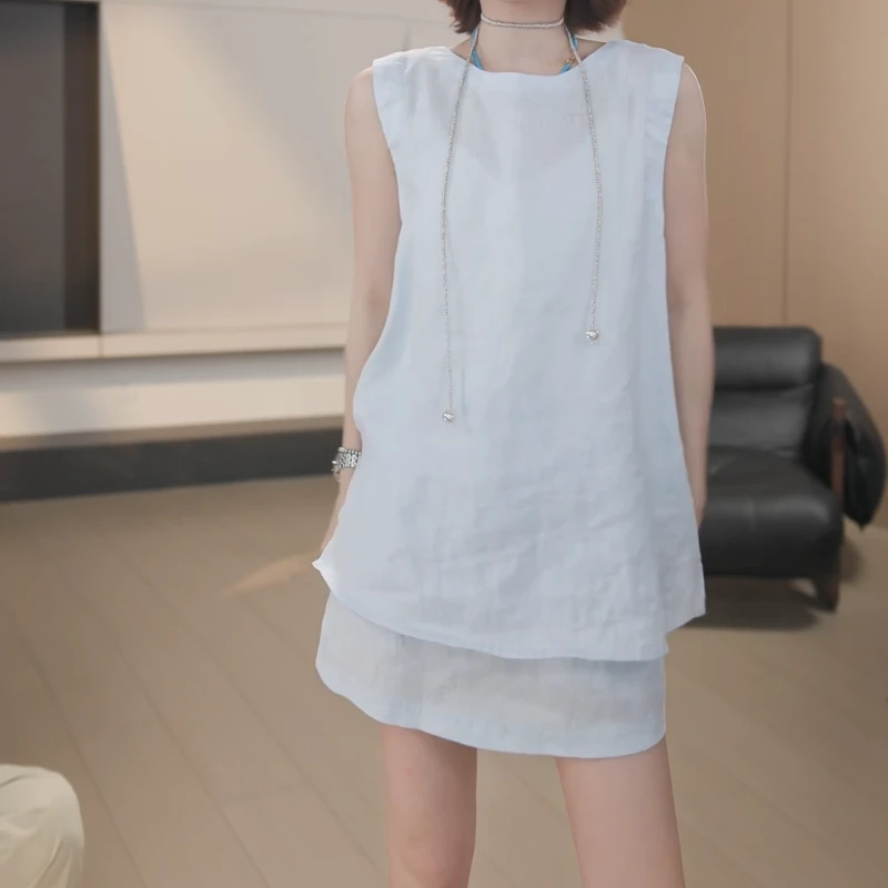 【热带多巴胺】25春夏休闲通勤气质前后两穿背心+百搭短裙LK2502903