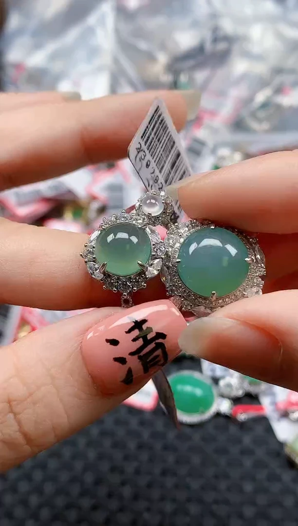 银S925镶嵌戒指翡翠天然A货缅甸翡翠