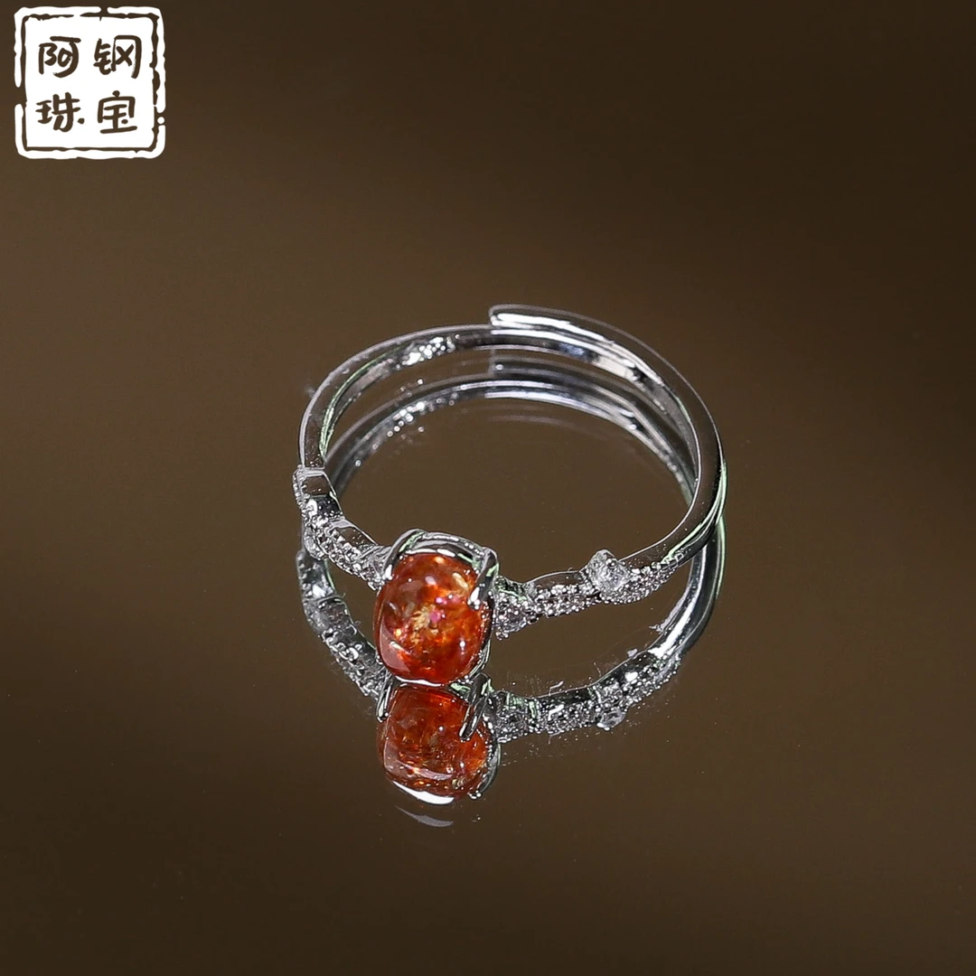 【精挑】高品金太阳戒指（5*7）日光石S925镶嵌-多样性发其一-JT905