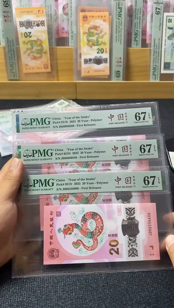 塑料蛇钞 金马王 PMG67分 三张 606-556-506