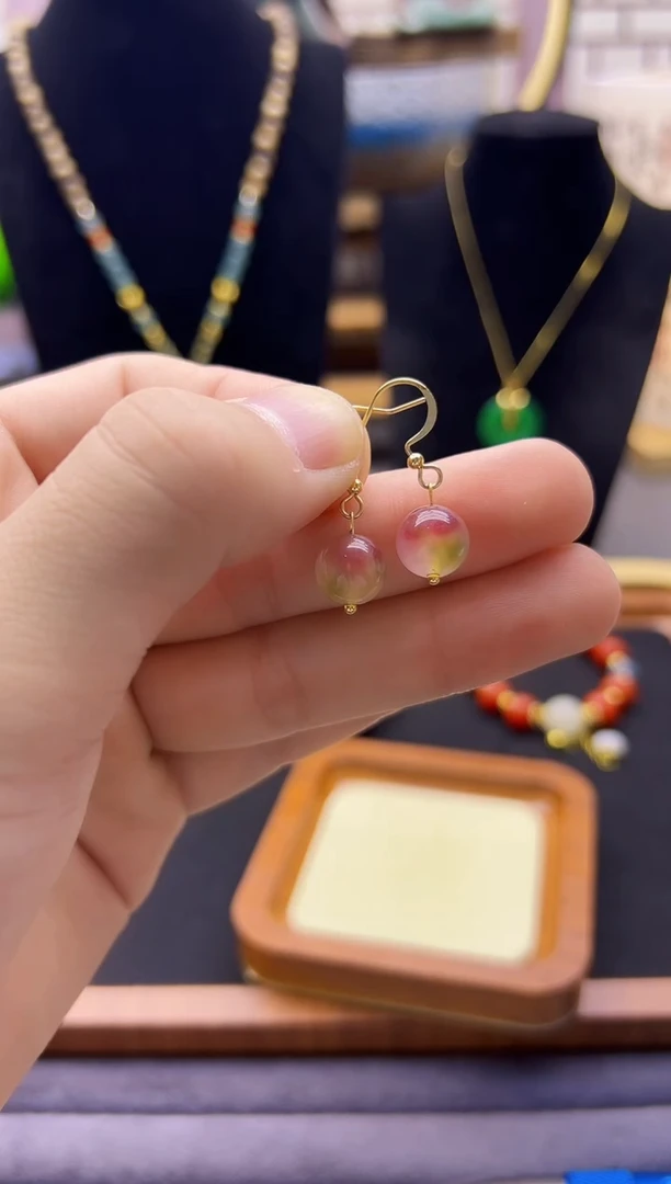 碧玺耳饰14K金镶嵌E133