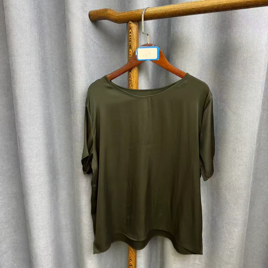 秋季新款休闲时尚圆领桑蚕丝短袖上衣女Z819