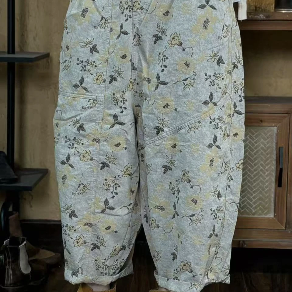 2025夏季新款双面提花休闲裤246281时尚透气复古阔腿宽松印花